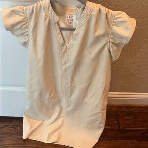 Cream Short Sleeve Vegan Leather dress